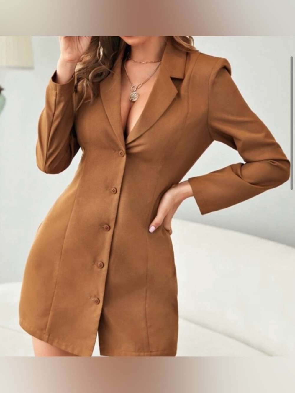 Caramel Brown Blazer Jacket Dress